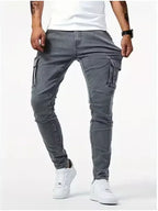 2025 Street Elastic Jeans Men Denim Cargo Pants Wash Solid Color Multi Pockets Casual Mid Waist Trousers Slim Daily Wear Joggers - Matrix Studios