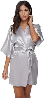 Nightgown Soft Bathrobe Short Women's Lounge Bride Bridesmaid Morning Gown Solid Color Wedding Party Silky Robes Summer - Matrix-studios.com