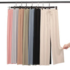 2026 Women Ankle-Length Wide Leg Pants Casual Summer Solid Elastic Waist Loose Ice Silk Pants Spring Summer Female Trousers - Matrix-studios.com
