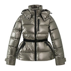 Women's Winter Hooded High Waist Padded Sport Parkas Coats with Belt Female Elegant Thick Warm Pockets Windproof Skiing Jackets - Matrix-studios.com