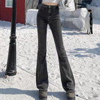 2024 Woman High Waist Vintage Flare Jeans Female Gothic Elastic Bell Bottom Pants Lady Streetwear Blue Black Grey Denim Trousers - Matrix-studios.com