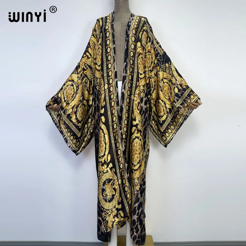 WINYI 2022 africa Boho Printed Long Kimono Dress Bikini Wrap Cover-ups Women Summer Clothes Beach Wear Swim Suit Cover Up kaftan - Matrix Studios