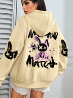 Mix And Match Cartoon Rabbit Prints Women Hoodie Pocket Streetwear Harajuku Loose Hoody All-Match Fleece Female Clothing - Matrix Studios