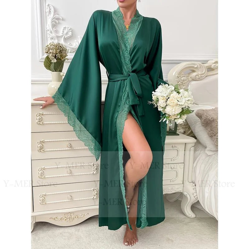 Ultra Long Birde Wedding Robe Dress White Kimono Lady Loose Sleepwear Sexy Big Lace Sleeve Bathrobe Nightwear Rayon Peignoirs - Matrix-studios.com