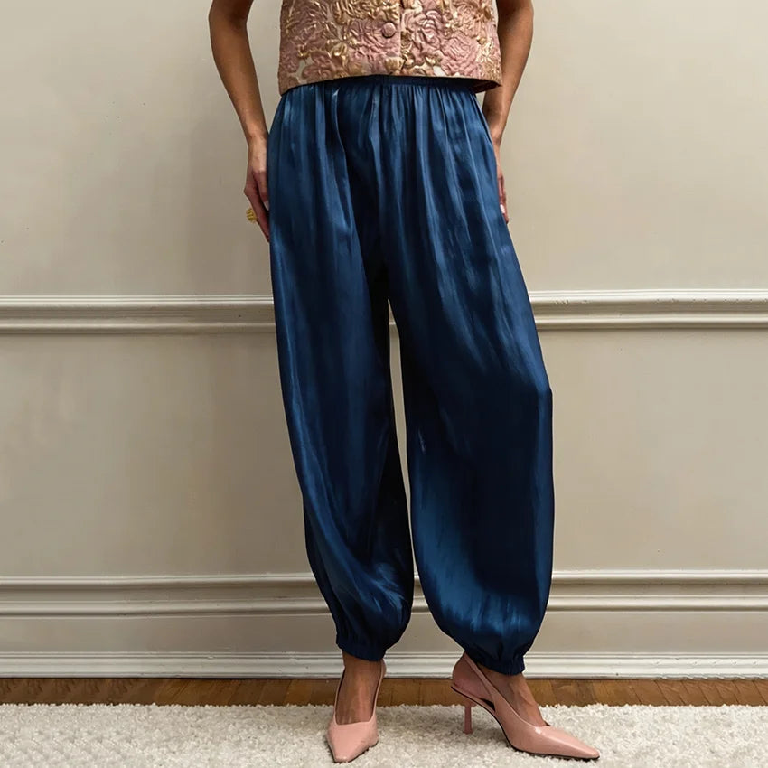 Linad Elegant Pink Crepe Loose Bloomers For Woman Street Chic Pleated Trousers Female Autumn Vintage High Waist Long Pants 2025 - Matrix-studios.com