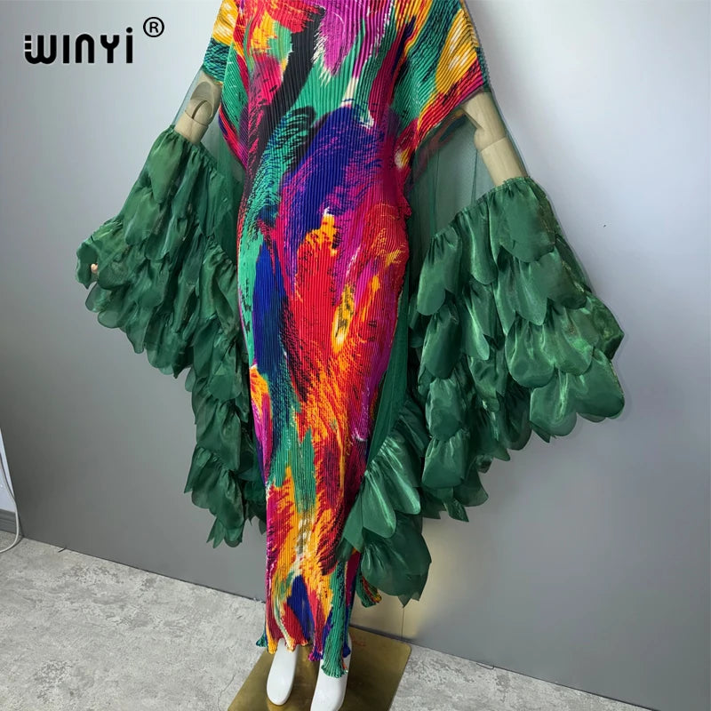 WINYI Pleated Elastic Slim Dress Beach Cover Up Kaftan Abaya Dubai Luxury Party Dress Crimping Evening Dress Abaya Muslim Woman - Matrix-studios.com