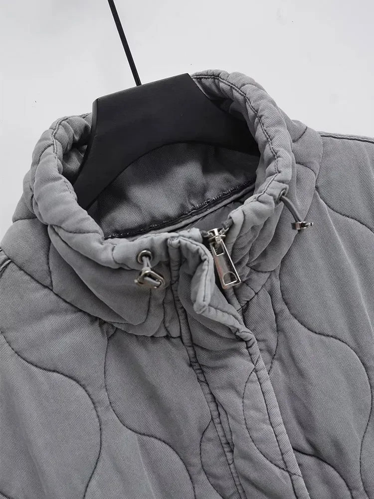 Autumn Winter Women Standing Collar Light Weight Sleeveless Cotton Coat Vest Women Pocket Decoration Tank Top - Matrix Studios