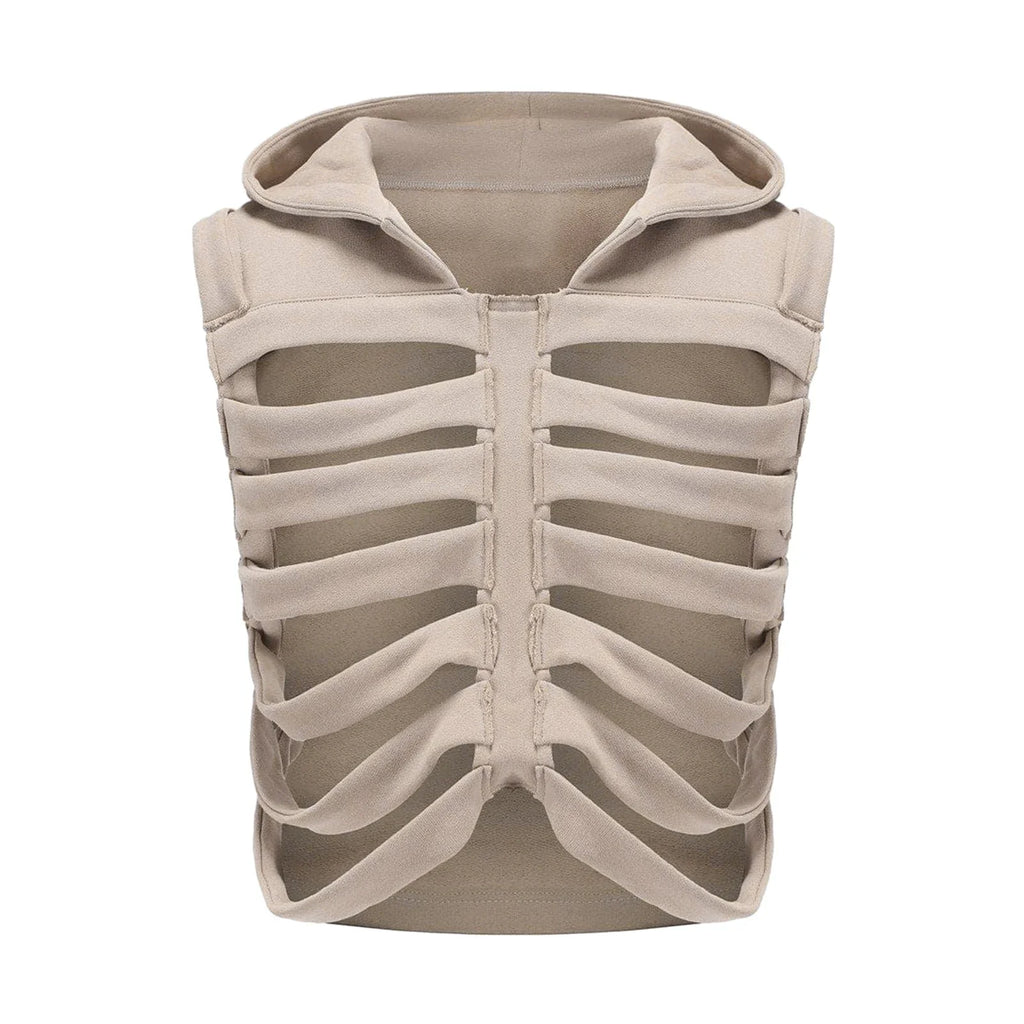 Women Gothic Vest Coat Hollowed Skeletal Gilet Hoodie Sleeveless Hooded Waistcoat Streetwear for Party - Matrix Studios