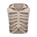 Women Gothic Vest Coat Hollowed Skeletal Gilet Hoodie Sleeveless Hooded Waistcoat Streetwear for Party - Matrix Studios