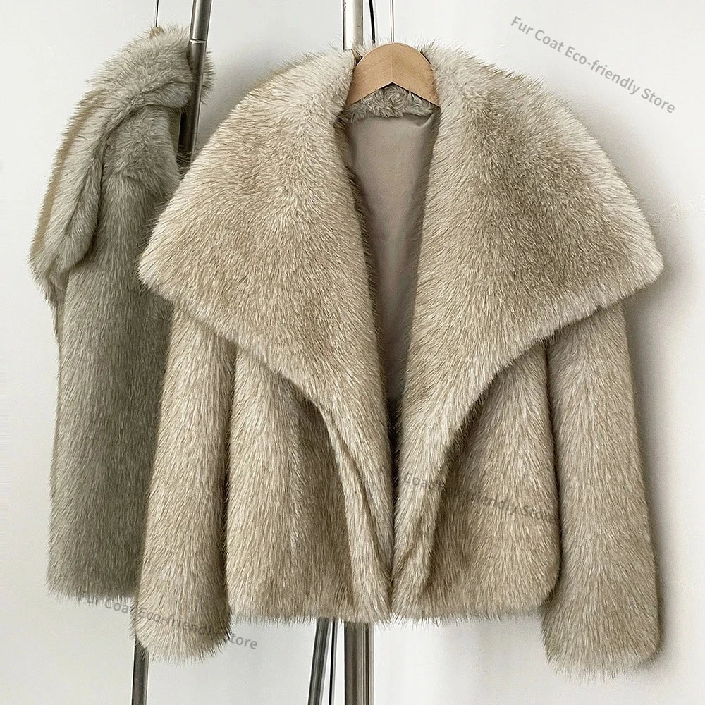 Womens Faux Fur Coat Cropped Soft Plush Artificial Short Fur Coat Holiday Party Elegant Winter Fashion Outerwear Coats for Women - Matrix Studios