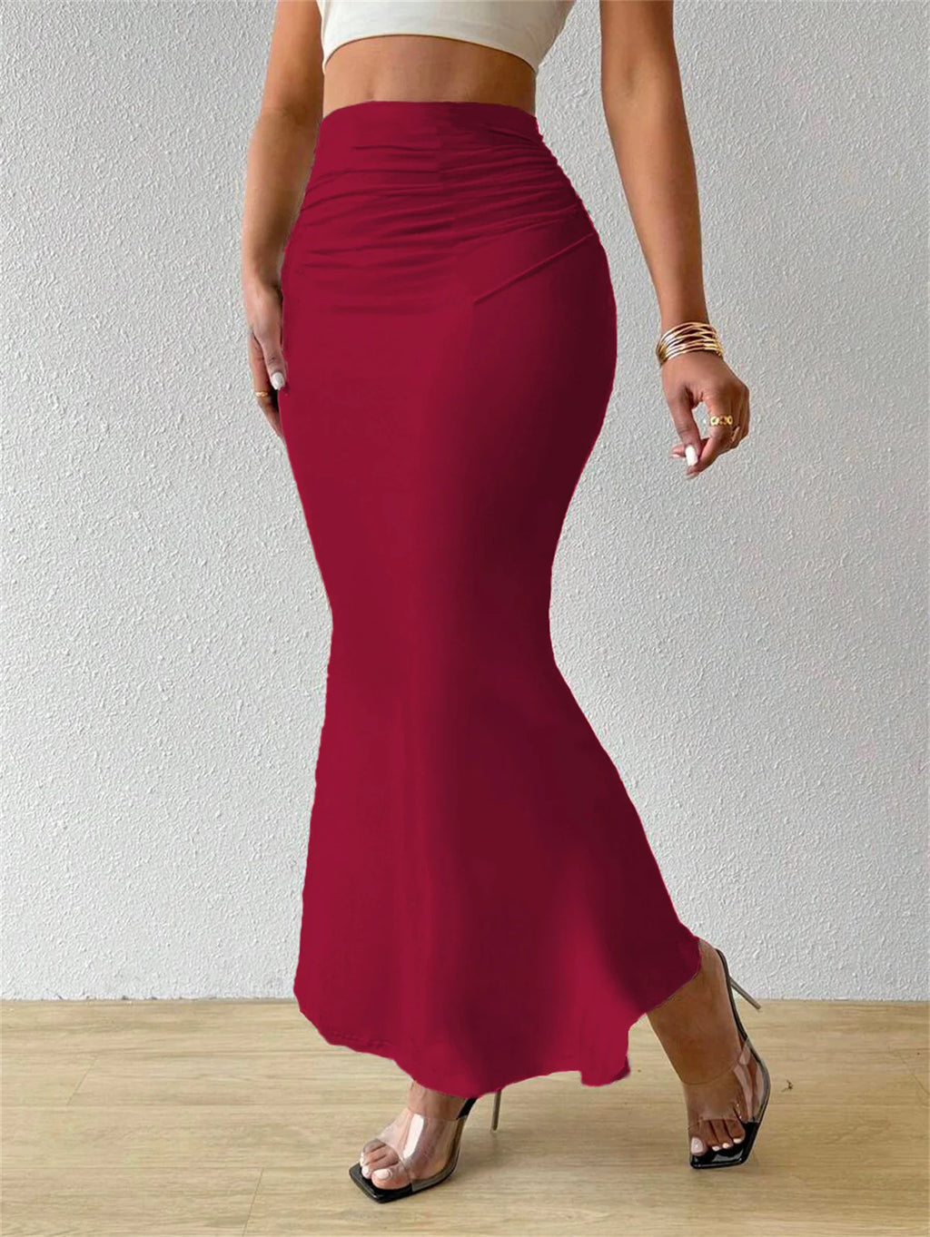 Women Solid Slim Fishtail Skirt Spring Summer New In Elegant Fashion High Waist Fold Skirts Lady Causal Street Short Dress Sexy - Matrix-studios.com