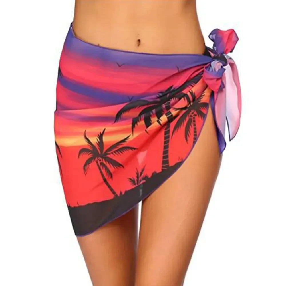 Summer Women Short Solid Sarong Swimsuit Coverups Beach Bikini Wrap Sheer Short Skirt Chiffon Skirt Scarf Swimwear Cover-ups - Matrix Studios