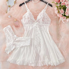 Sexy Lingerie Set Women Erotic Bra Nightdress Sexy Lace Sleepwear Solid Slim Soft Dresses V Neck Full Slip Sleepwear & Dresses - Matrix-studios.com