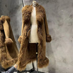 Suede Coat Fur Collar Women Autumn Genuine Sheepskin Coat Long with Mongfolian Fur Trim - Matrix Studios