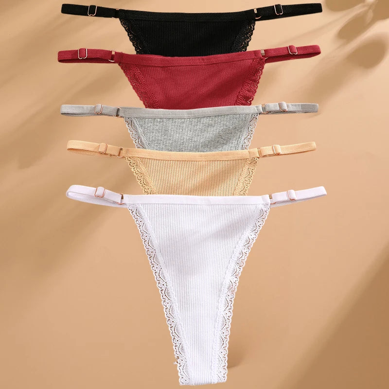 FINETOO 5PCS/Set Sexy G-string Panties Cotton Women's Underwear  Adjustable Waist Girl Female Pantys Bikini Lady Thongs Lingerie - Matrix Studios