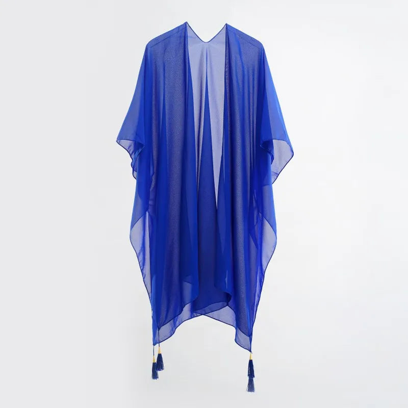 Simple Pure Color Chiffon Beach Bikini Cover Ups Swimwear Women Summer Sun Protection Cardigan Leisure Travel Cape Long - Matrix Studios