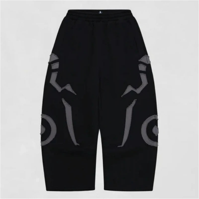 2 Pcs Set Y2K Retro Casual Hoodie Sweatpants Anime Pattern Patchwork Burr Streetwear Harajuku Hip Hop Trendy Unisex Sports Suit