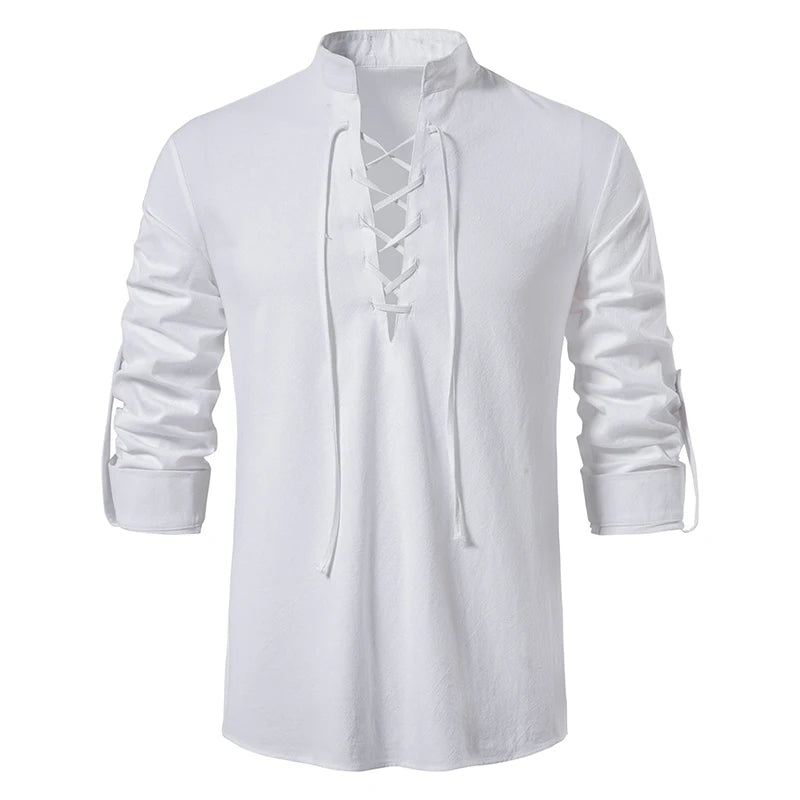 New Men's Casual Blouse Cotton Linen Shirt Tops Long Sleeve Tee Shirt Spring Autumn Slanted Placket Vintage Yoga Shirts - Matrix Studios