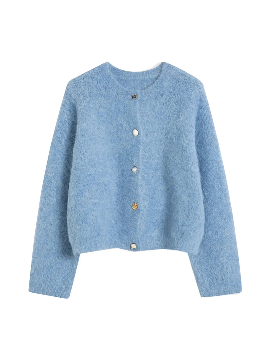 SuyaDream, Women Cardigans, 78%Alpaca, O Neck, Single breasted Solid Sweaters, 2025 Fall Winter Warm Jackets, White, Grey, Pink - Matrix Studios