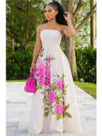 Women Tube Strapless Waist Flowy Maxi Dress With Floral Print For Wedding Guest Resort And Vacation Occasion