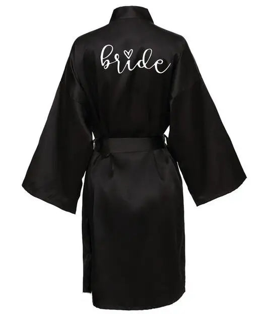 Wedding Party Team Bride Robe With Black Letters Kimono Satin Pajamas Bridesmaid Bathrobe SP063 - Matrix-studios.com