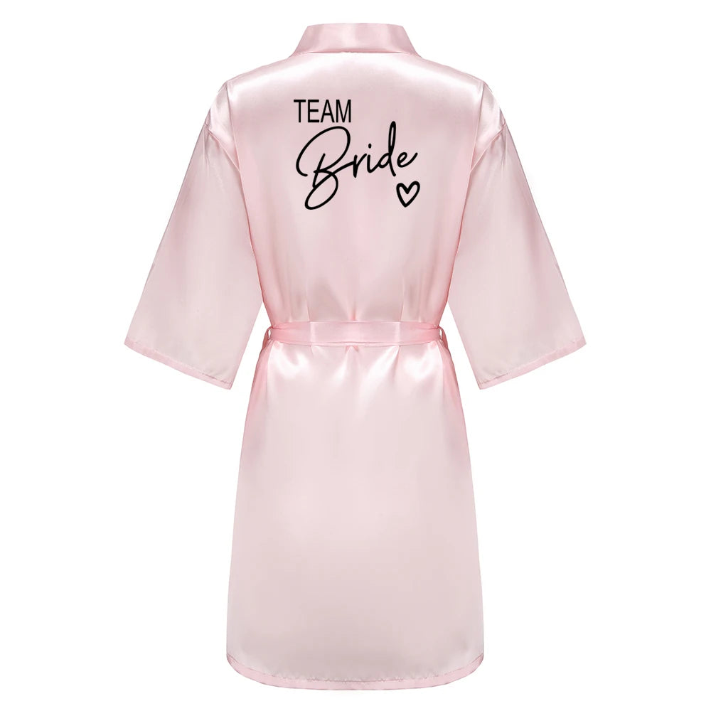 Wedding Party Team Bride Robe With Black Letters Kimono Satin Pajamas Bridesmaid Bathrobe SP003 - Matrix-studios.com