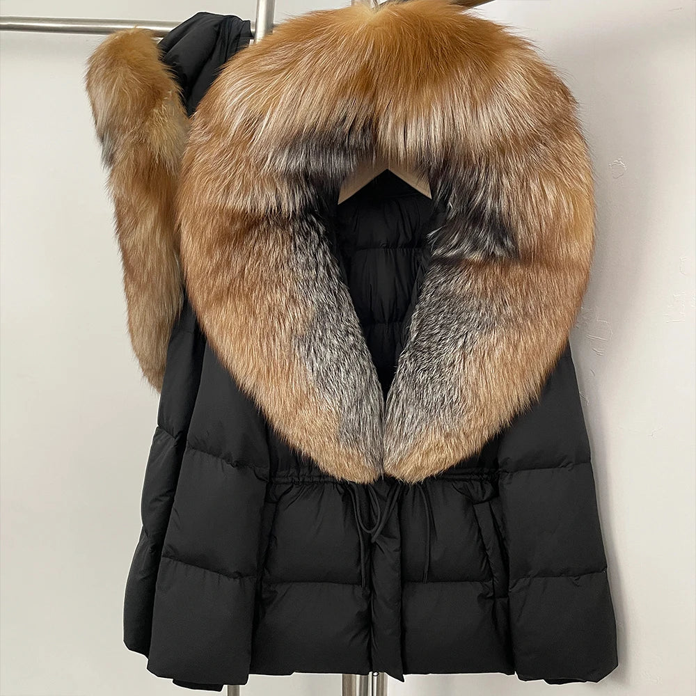 Reality Fur Jacket Real Fur Collar Duck Down Coat Female Winter Hooded Warm Fox Fur Coat Women Natural Raccoon Fur Puffer Jacket - Matrix Studios