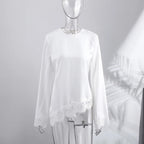 Elegant Patchwork Lace Women's Blouses Slim Lace Up O-neck Irregular Hem Female Top 2026 Spring Summer Lady All-matching Tops - Matrix-studios.com