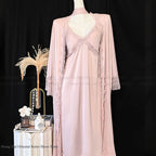 New Female Long Robe Nightgown Set Sexy Lace Trim Sleepwear Suspender Nightdress Spring Summer Casual Satin Home Dress Bathrobe - Matrix-studios.com