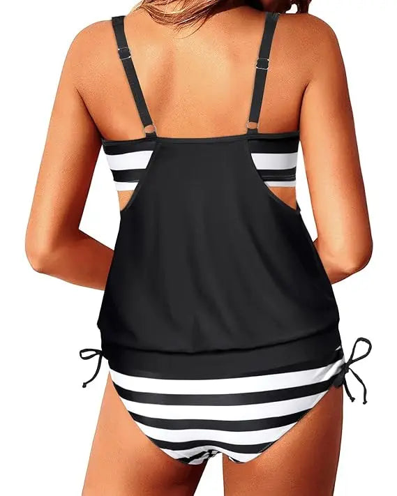 Tankini Swimsuits Women PLus Size 3XL Striped Tankini Vest Top Strap  Swimwear Ladies Female Belly Covered Tankini Set - Matrix-studios.com