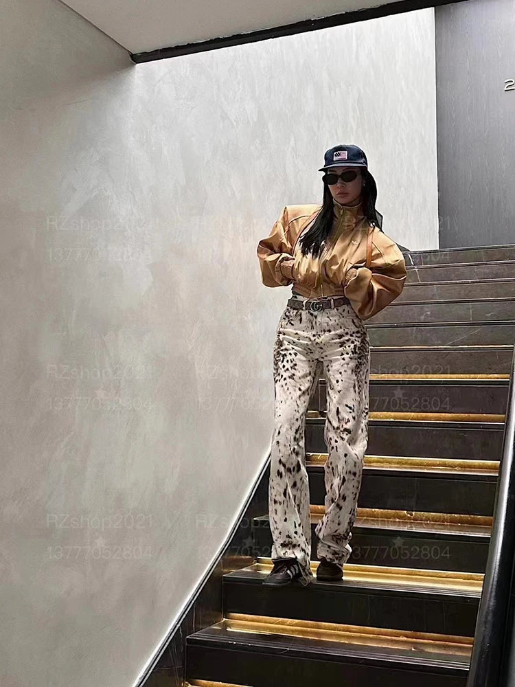 Baggy Wide Leg Jeans Women High Waisted Retro Leopard Print Straight Jeans High Street Streetwear Y2k Vintage Denim Trousers - Matrix-studios.com