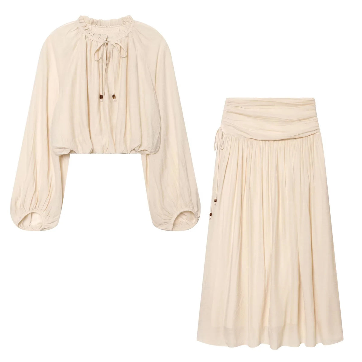 HipSeam Women's Pleated Skirts Sets New 2026 Spring Summer 2 Piece Simple Lace Long Sleeve Top + Midi Waist Skirts Female Outfit - Matrix-studios.com