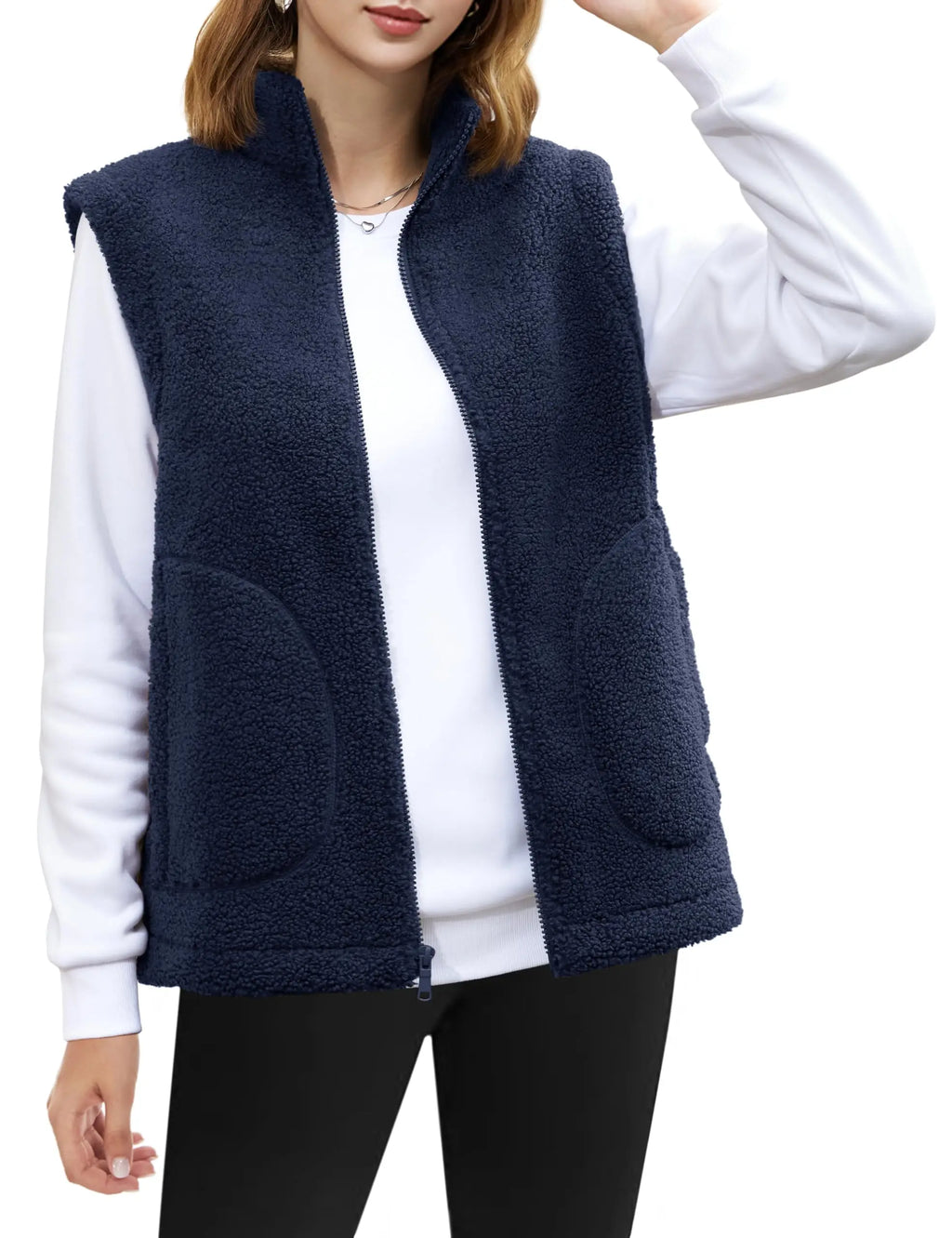TACVASEN Polar Fleece Vests Women Fall Winter Lightweight Stand Collar Waistcoats Warm Soft 4 Pockets Sleeveless Outwear Jackets - Matrix Studios