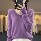 100% pure wool cashmere sweater women's V-neck pullover casual knit top autumn and winter women's coat Korean fashion - Matrix Studios