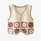 Granny Square Crochet Vest Woman Sheer Open-knit Button Front Sleeveless Waistcoat Top Summer Boho Vacation Beach Outfit - Matrix Studios