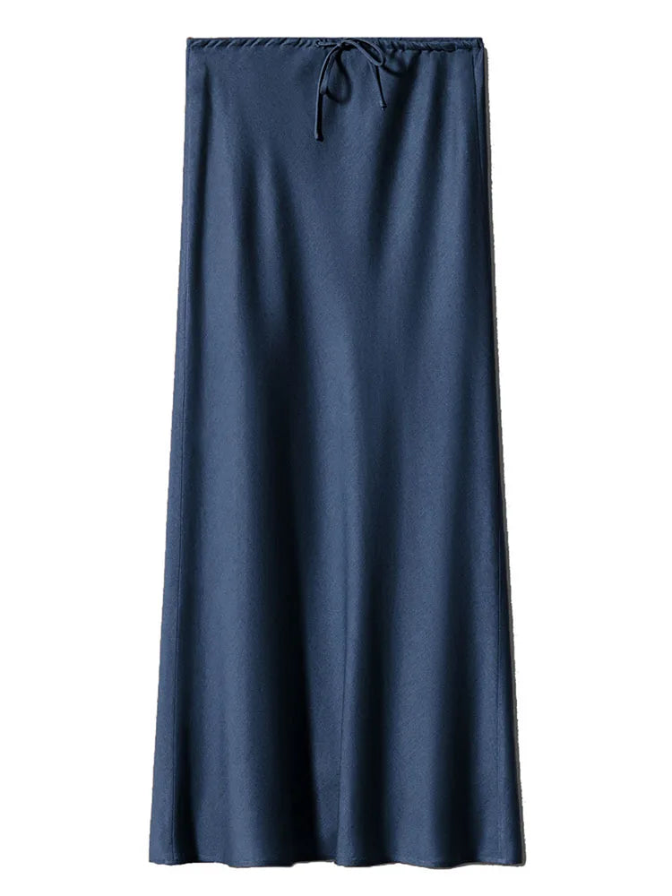 Brown Long Satin Skirts Women Luxury Maxi Autumn Summer High Waist Silk Black Skirt Long Straight Shining Beige Satin Skirt Maxi - Matrix-studios.com