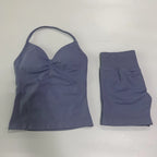 No Logo 2Pcs Gym Set Women Backless Tank Tops High Waist Scrunch Seamless Shorts Gym Suit Fitness Clothes Activewear Workout Set - Matrix-studios.com