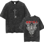 Anime Attack on Titan Vintage Washed Print T-shirt Mikasa Ackerman Eren Jaeger Wings of Freedom Logo Mens Summer Cotton T-shirts - Matrix Studios