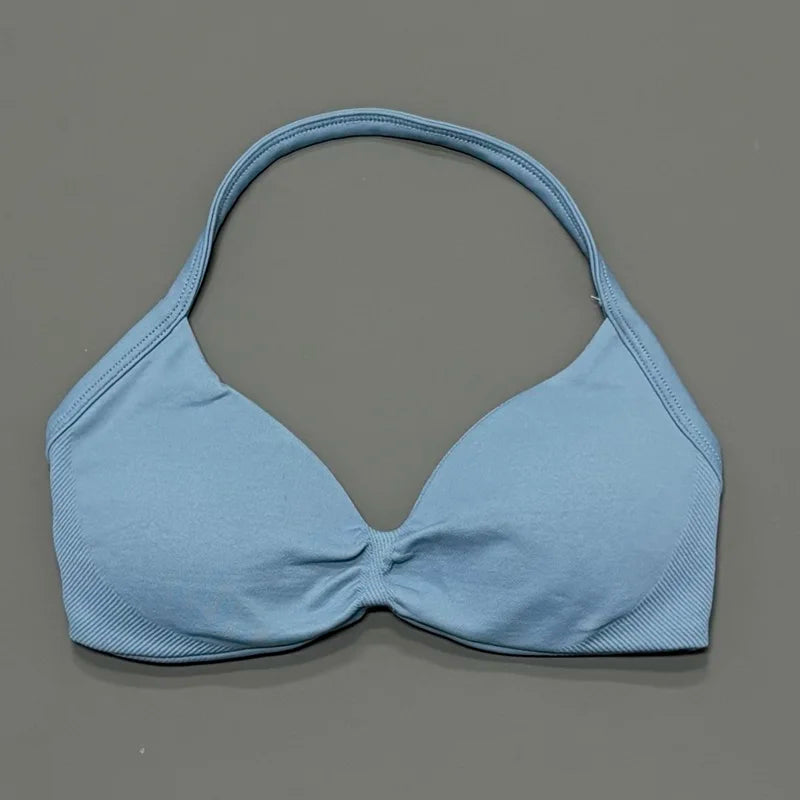 HISTELLO Strappy Bra Gym Top Women High Support Thin Strap Halter Sports Seamless Bras Scrunch Push-up Workout Yoga Tank Tops - Matrix Studios
