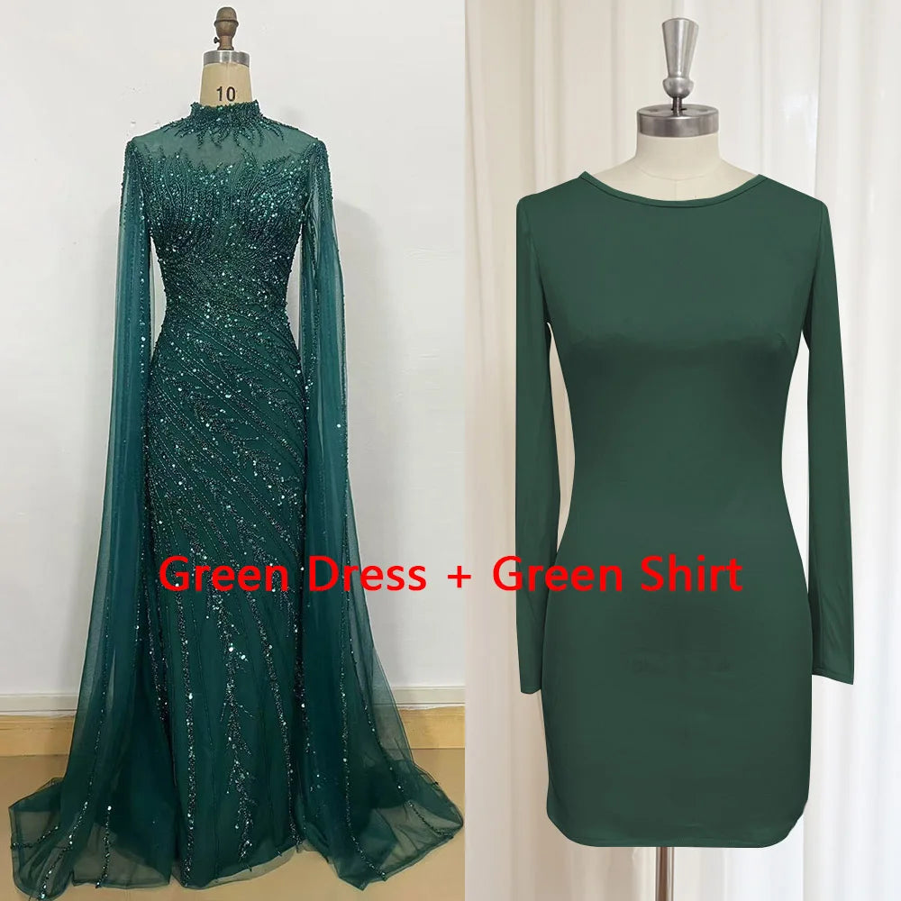 Eshaut&bridal Luxury Beaded Evening Dress Cape Sleeve Dubai Sheer Neck Mermaid Formal Prom Wedding Party Gown Customized 2026 - Matrix Studios