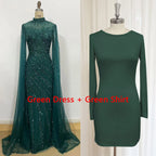 Eshaut&bridal Luxury Beaded Evening Dress Cape Sleeve Dubai Sheer Neck Mermaid Formal Prom Wedding Party Gown Customized 2026 - Matrix Studios