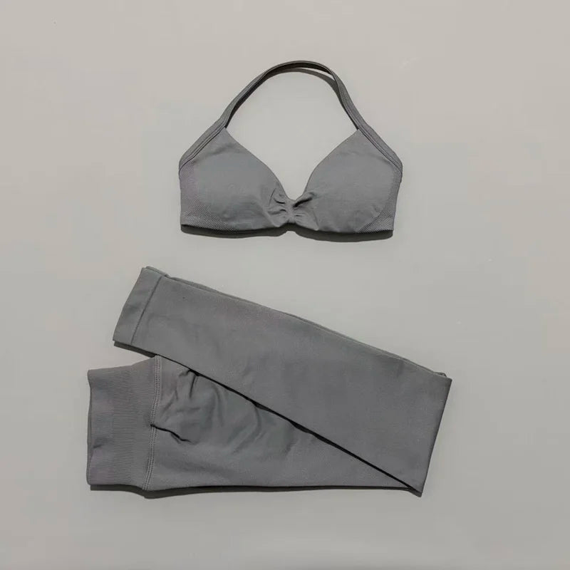 2Pcs HISTELLO Seamless Yoga Sports Set for Women Resistant Backless Bra Pilates Fitness Workout Running Leggings Gym Suit - Matrix-studios.com