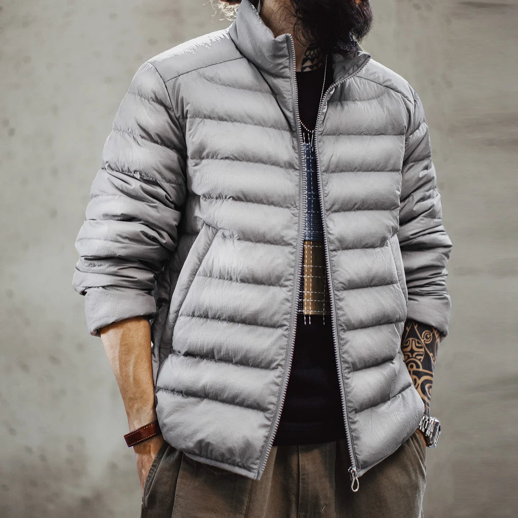 Maden Winter Men's Stand-up Collar Down Jacket Lightweight Hydrophobic White Duck Down Filling Coat Warm Inner Layer for Fall - Matrix Studios