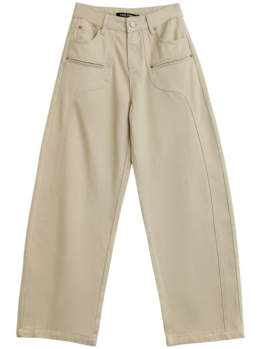 CHIC VEN Women Jeans Solid Loose Casual New Split Wide Leg Denim Pant Workwear Female Trousers Spring Autumn 2025 - Matrix-studios.com