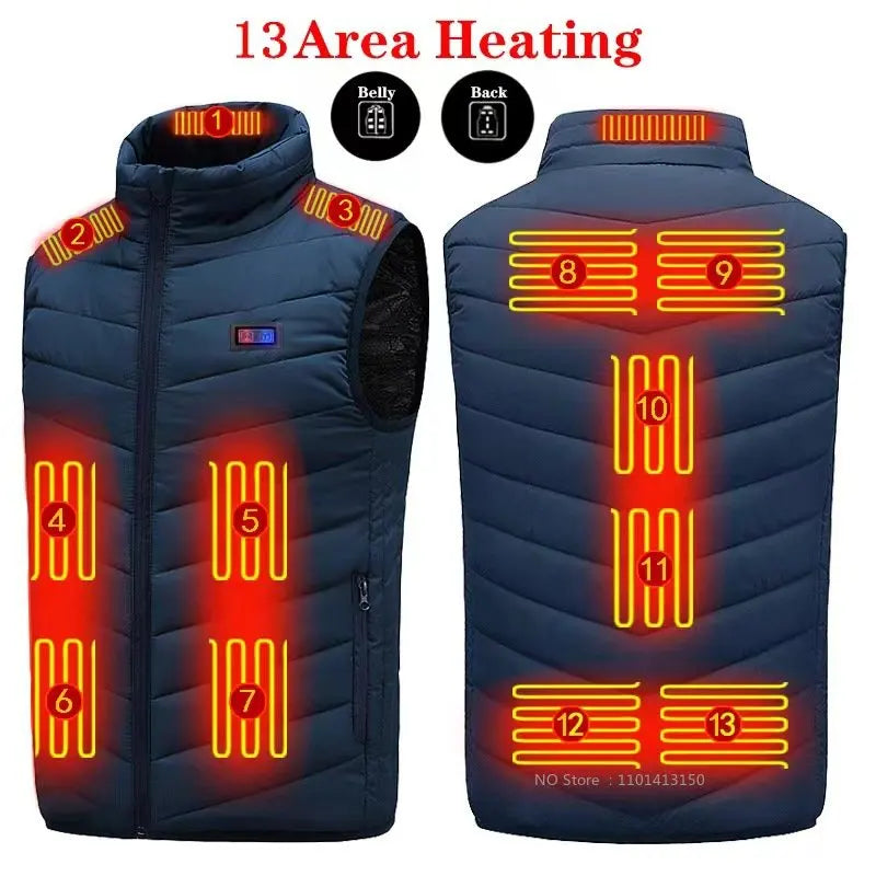 13 PCS Heated vest Jacket Fashion Men Women Coat Intelligent USB Electric Heating Thermal Warm Clothes Winter Heated Vest 열선조끼 - Matrix Studios
