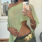 Summer Women Knitted Sheer Poncho Tops Women Knit Cover-up See-through Solid Irregular Loose Pullover Beach Tops 2026 - Matrix Studios