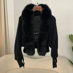 2024 Winter New Fashion Knitting Cardigan Placket Coat Women Casual Real Fox Fur Coat Short Warm Knitted Jacket with Natural Fur - Matrix Studios