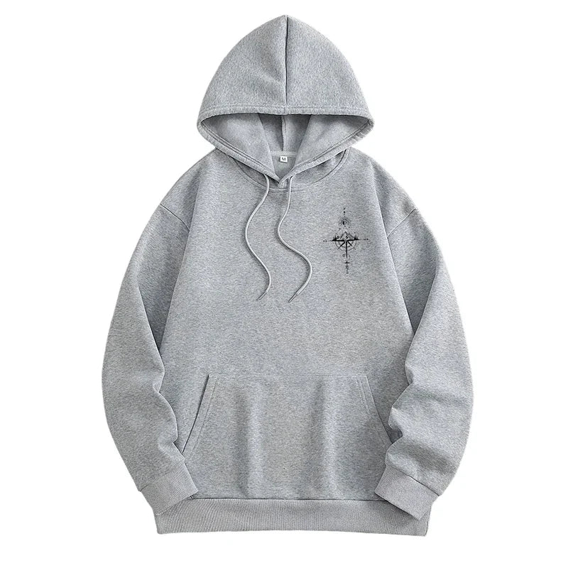 Vintage Compass Print Hoodies for Men High Quality Hooded Long Sleeve Pullover All Season Daily Casual Sports Tops Men's Clothes - Matrix Studios
