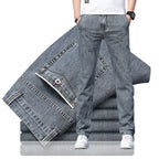 2025 Summer New Men's Loose Gray Jeans Fashion Casual Stretch Straight-leg Denim Pants Male Light Blue Men's Trousers - Matrix Studios