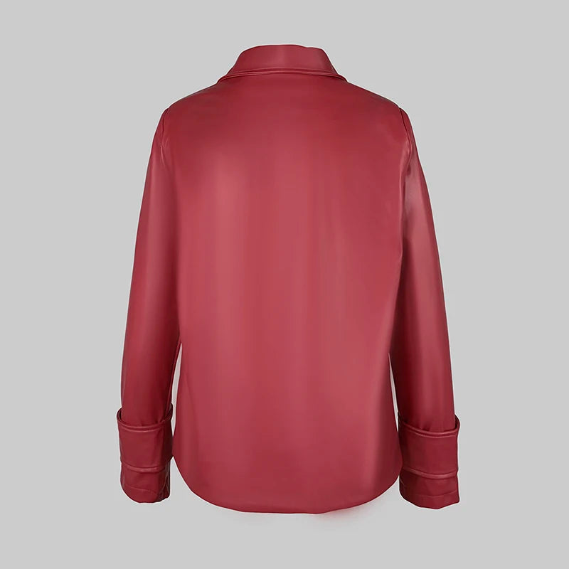 Modigirl Autumn Winter Red Faux Leather Jackets Women 2024 New Outwear Long Sleeves PU Leather Short Coats Outwear for Female - Matrix Studios